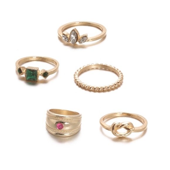 **HAVANA* 5-Pc Gold x Rhinestone Fashion Ring Set - Picture 5 of 6